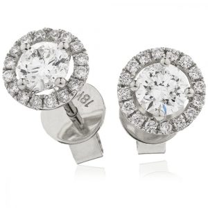 DIAMOND SOLITAIRE HALO EARRINGS IN 18ct GOLD