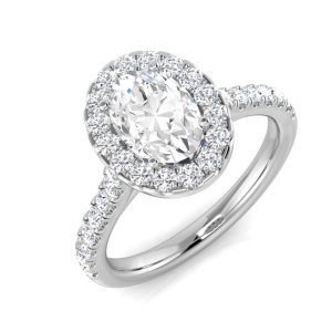 Oval Lab Diamond Halo cluster ring